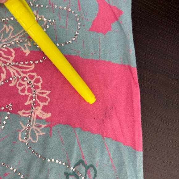 Christian Audigier Crystal Rock Y2K Shirt Womens Small Tokyo Sun Cherry Blossom - Picture 13 of 16